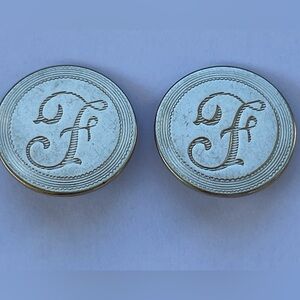 Vintage Bergere Signed Clip on letter F earrings gold tone